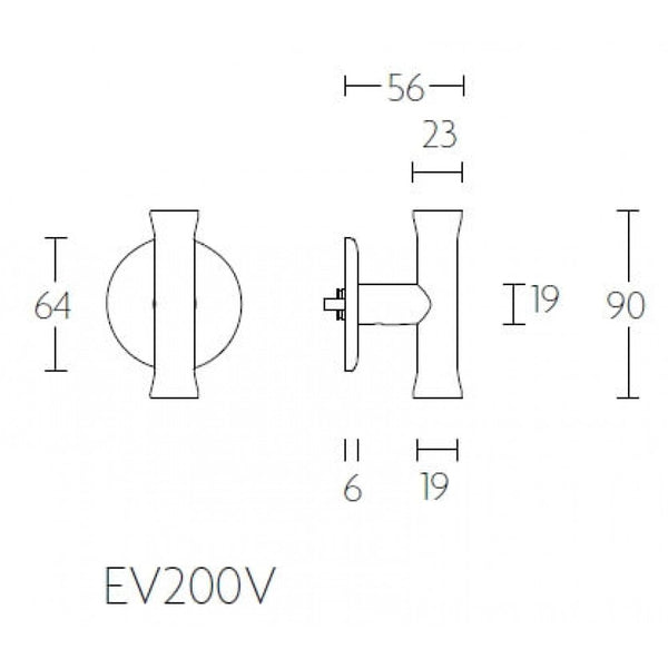 NOUR EV200V vaste T-voordeurknop mat zwart