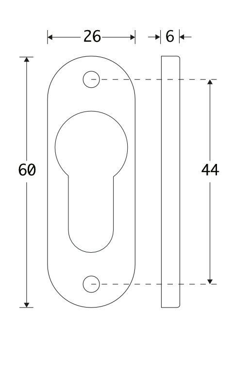 Amstelland cilinderrozet ovaal 60 x 26 mm, messing ongelakt