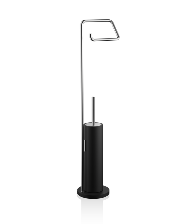 Decor Walther – Toiletborstel + Toiletrolhouder set Zwart, RVS Mat (Vrijstaand)