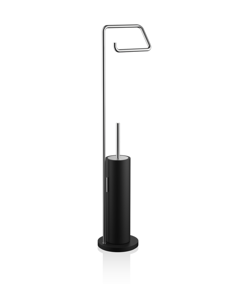 Decor Walther – Toiletborstel + Toiletrolhouder set Zwart, RVS Mat (Vrijstaand)