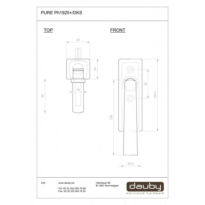 Pure raamkruk rond Ph1925+ afsluitbaar, ruw brons gepolijst