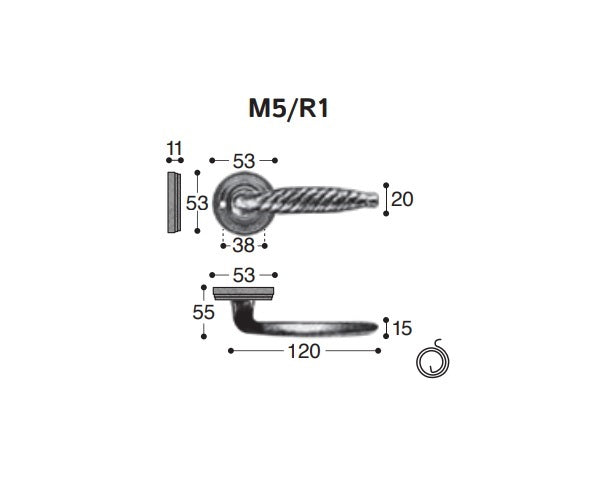 Giara deurkrukken M5/R1 op rond rozet 38 mm, wit brons