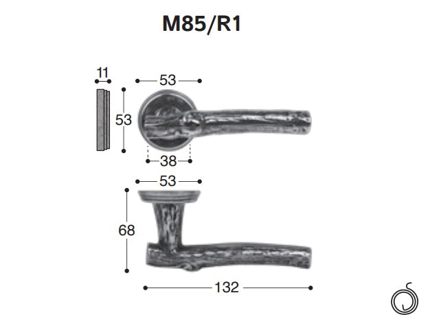 Giara deurkrukken M85/R1 op rond rozet, verouderd ijzer