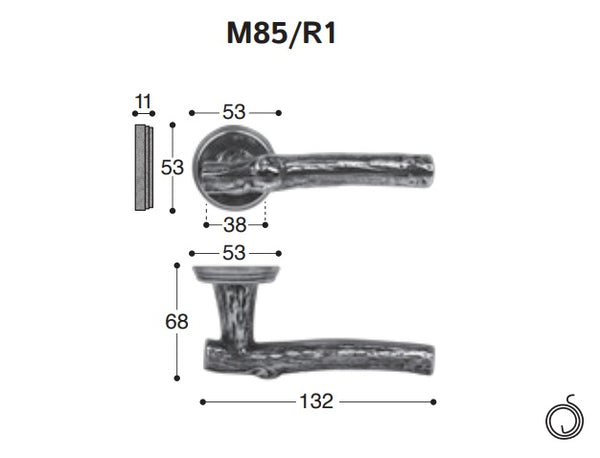 Giara deurkrukken M85/R1 op rond rozet, verouderd zilver