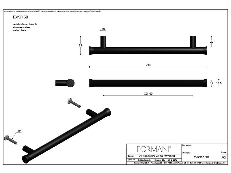 NOUR EV9/160 meubelgreep 160mm hoh, mat zwart