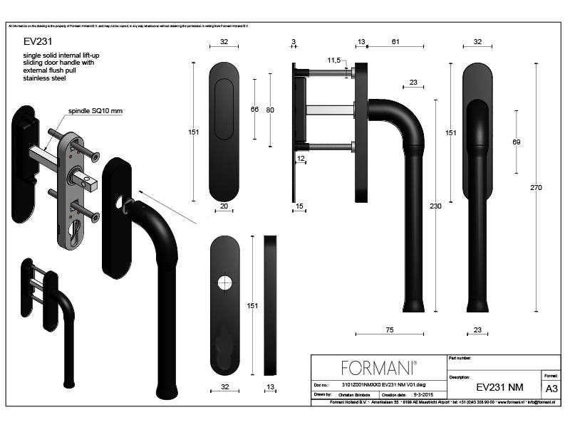 NOUR EV231Y hefschuifdeurbeslag + kom PC 69 mm, mat zwart