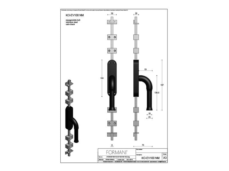 NOUR KO-EV100 krukespagnolet max. 2900mm, PVD mat goud L