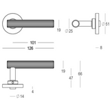 Quincalux Royal deurklinken L-model op rond rozet, messing satijn