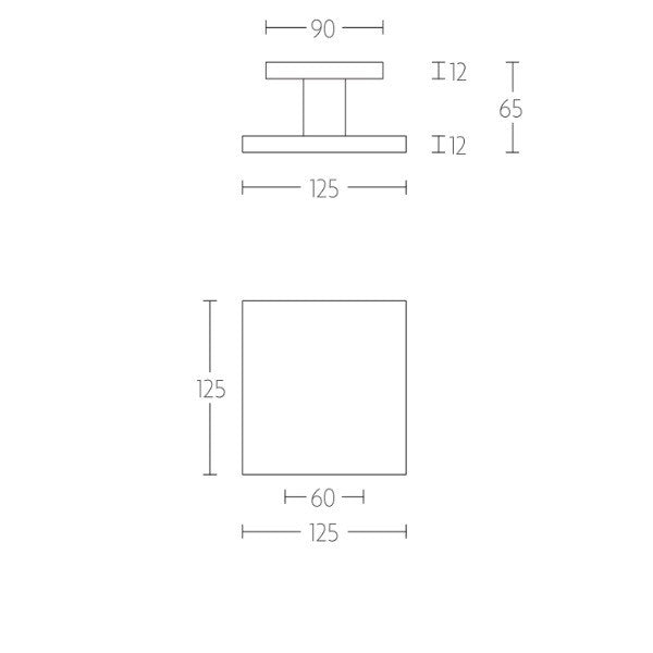 Ottolini Quadrado knop vast, vierkant 125x125 mm, RVS mat