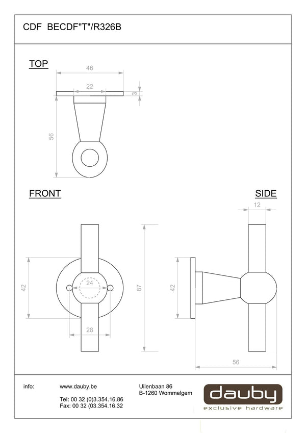 CDF-deurkrukken-T-model-BECDF-"T"/R326B-rond-rozet-smeedijzer