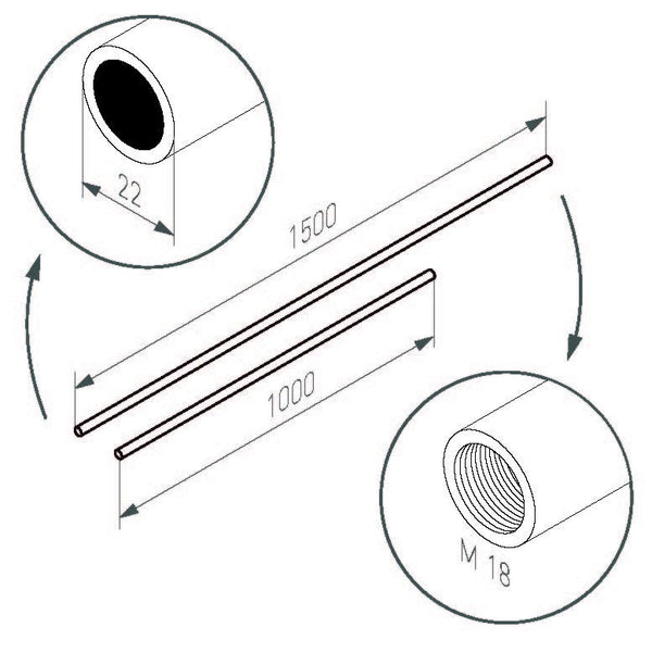Pure garderobe stang 1000 mm ø 22mm, roest