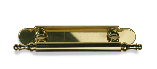 Meubelgreep op plaat 64 mm h.o.h., messing gelakt