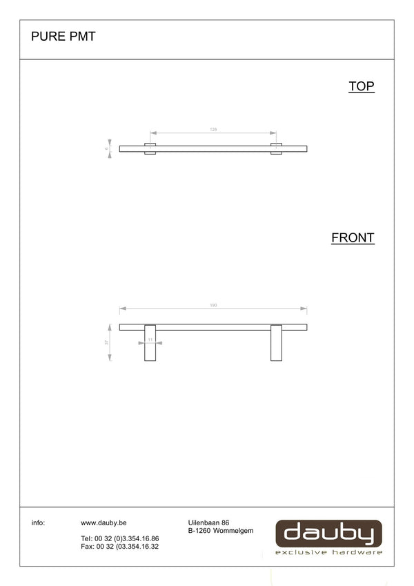 Pure meubelgreep strak PMT 128mm h.o.h., ruw metaal