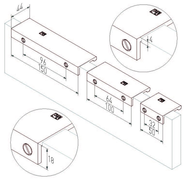 Pure meubelgreep PMSP 32 mm h.o.h., ruw metaal