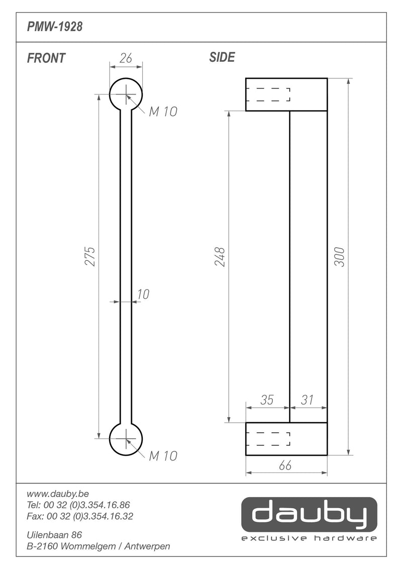 Pure deurgreep PMW1928 275 mm, wit brons