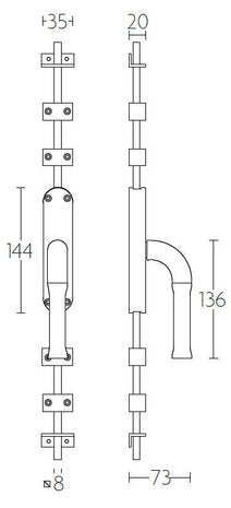 NOUR KO-EV100 krukespagnolet max. 2900mm, PVD mat goud L