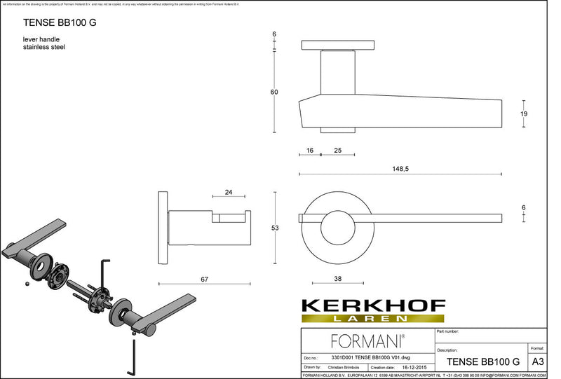 Tense-deurkruk-geveerd-BB100-G-mat-zwart