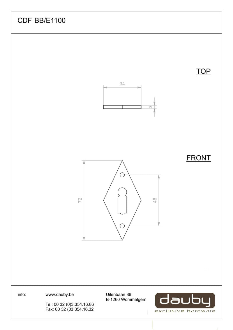 CDF sleutelrozet ruit model BB/1100 70x30 mm, zwart