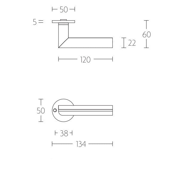 PBTL22/50 T+L 22mm(L=RW)kruk op gev.rozet, RVSmat/eiken nat.