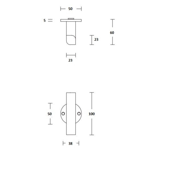 PBTL23/50 T+L 23mm (L=RW) deurkruk op gev. rozet, RVS mat