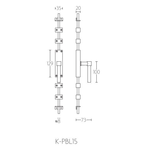 K-PBL15 krukespagnolet recht L-model15 RW, mat zwart