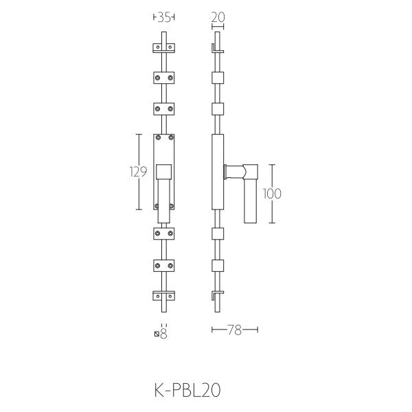K-PBL20 krukespagnolet recht L-model20 RW, RVS mat