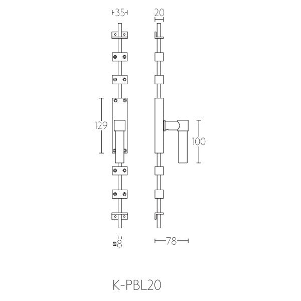 K-PBL20 krukespagnolet recht L-model20 LW, RVS mat