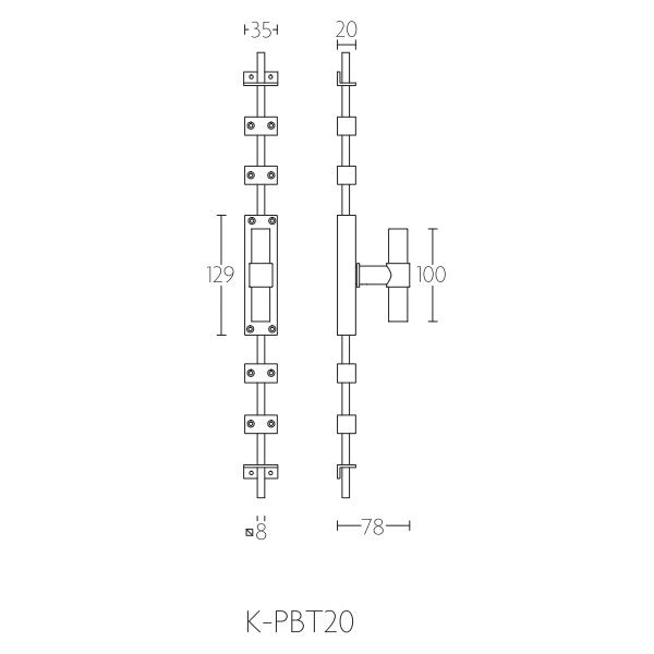 K-PBT20 krukespagnolet recht T-model20 LW, RVS mat