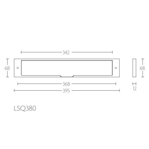 Ottolini Quadrado briefplaat recht 395x68 mm, RVS mat