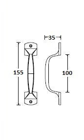 Meubelgreep opschroevend 155 mm, anticato