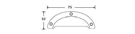 Meubel komgreep 75 x 32 mm, ijzer vernikkeld