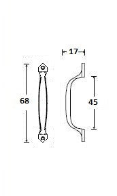 Meubelgreep licht model opschroevend 68x8 mm, anticato