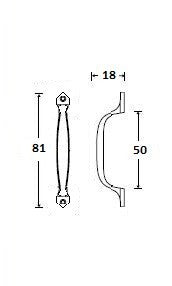 Meubelgreep licht opschroevend 81x10 mm, messing ongelakt