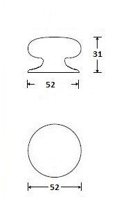 Meubelknop commode porselein rond glad 52 mm, ivoor