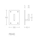 PB140 kapstokhaak extra large enkel 100x140x5mm, mat zwart