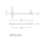 PB195/160 meubelgreep 160mm hoh, RVS mat