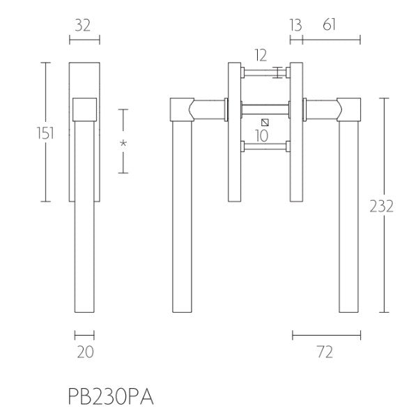 PB230A hefschuifdeurbeslag paarsgewijs PC69mm, mat zwart