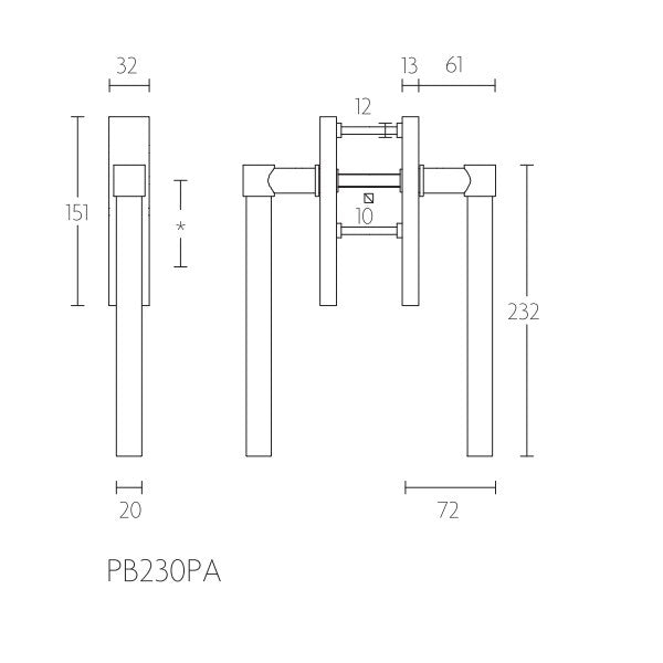 PB230A hefschuideurbeslag (handel 2 zijdig) blind, mat wit