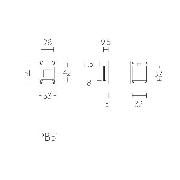 PB51 luikring vierkant klein 51x37x10 mm, mat wit