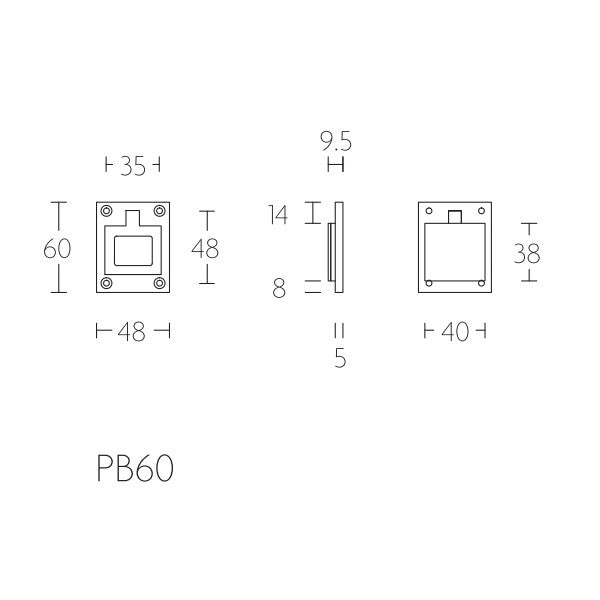 PB60 luikring vierkant groot 60x48x10 mm, mat wit