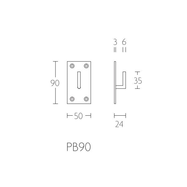 PB90 kapstokhaak medium enkel 50x90x3mm, mat zwart