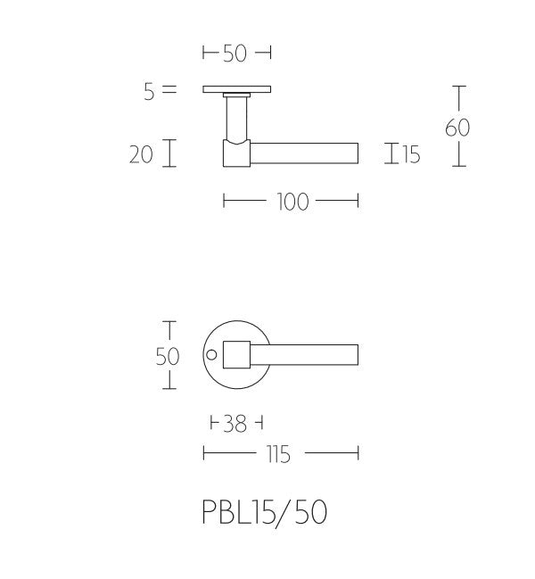 PBL15/50 deurkrukken L-model 15 mm geveerd op rond rozet