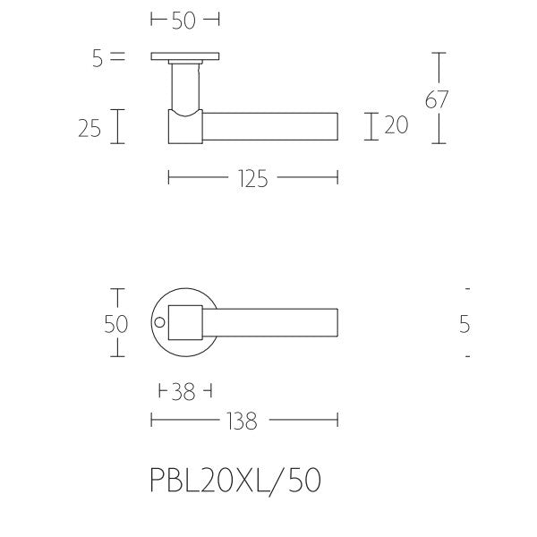 PBL20XL/50 deurkrukken geveerd op rond rozet, mat zwart