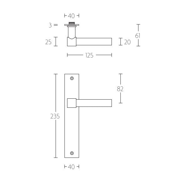 PBL20XLP236 deurkrukken ong. op br.langsch. PC85mm, mat zw.