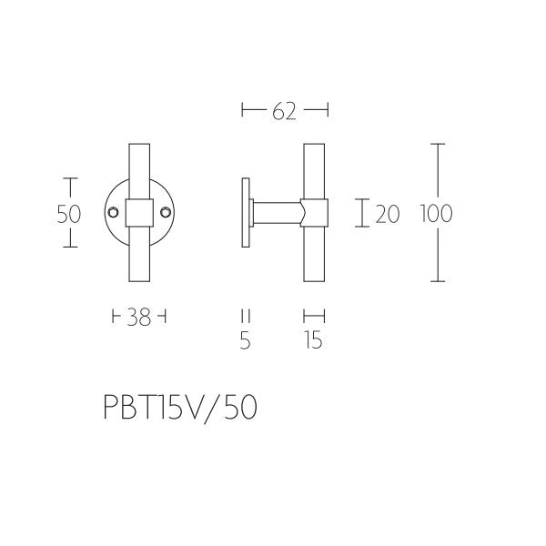 PBT15V vaste (kast)knop op 5 mm rozet, mat zwart