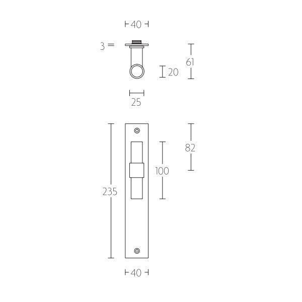 PBT20VP236 knop vast op breed schild blind, mat zwart