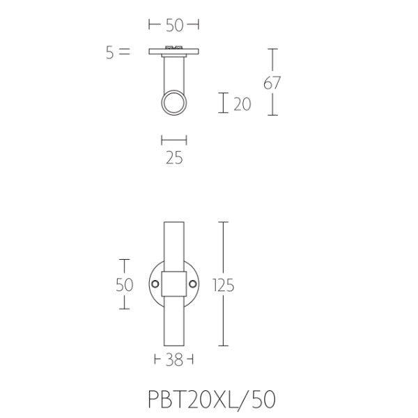 PBT20XL/50 deurkrukken geveerd op rond rozet, mat zwart