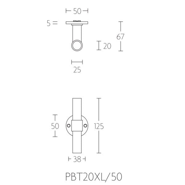 PBT20XL/50 deurkrukken geveerd op rond rozet, RVS mat