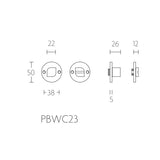 PBWC23 V&B garnituur stift 8 mm (35-44mm deurdikte) RVS mat