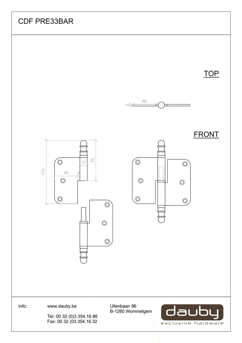 CDF paumelle scharnier vaaskop links 80x80mm, smeedijzer